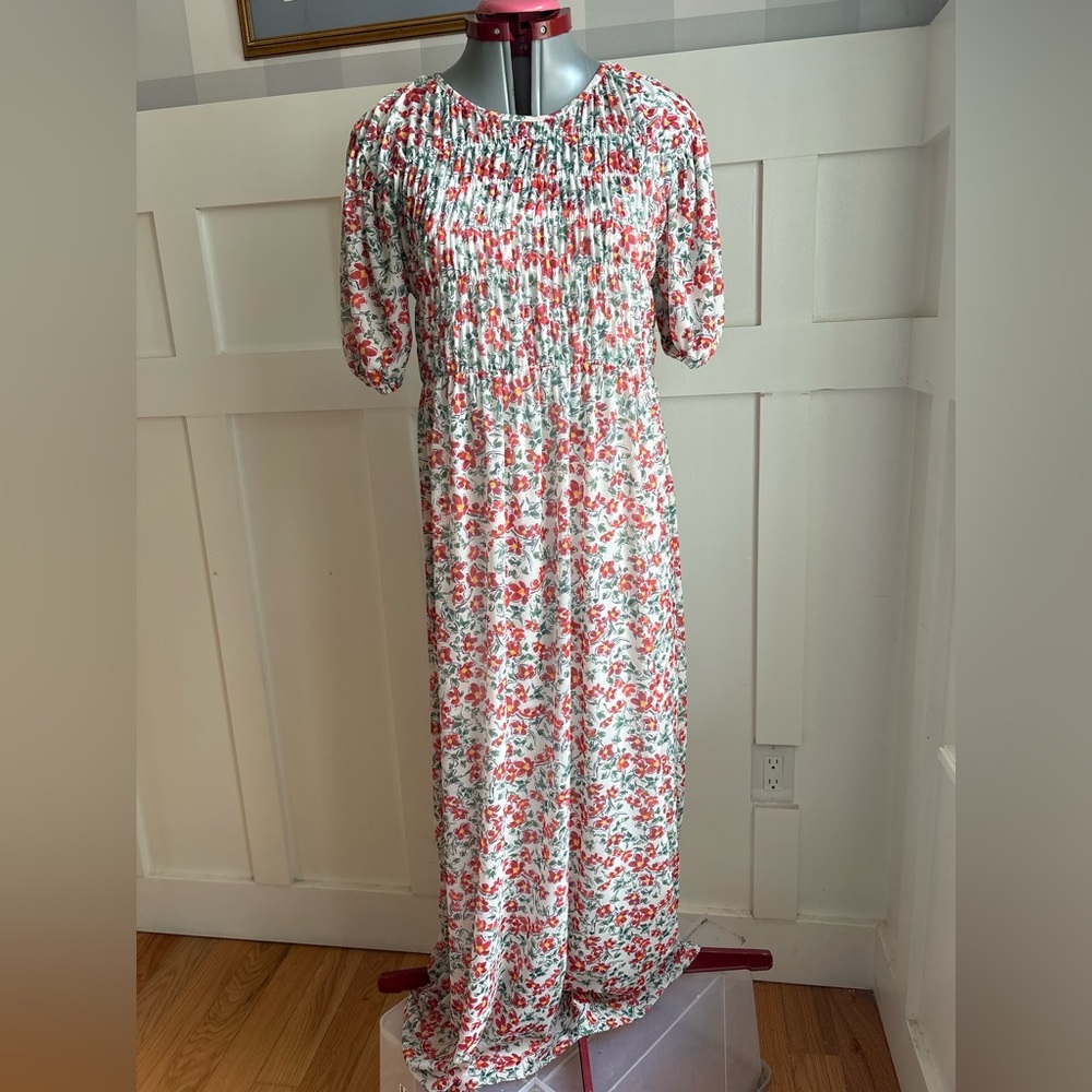 Zara Cream Maxi Dress with Red Floral Print